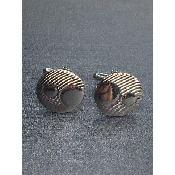 Vintage Cufflinks MCM Silver Tone  Round Geometric Circle Mid Century Estate - Picture 3 of 9